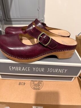 Dansko Women's Wine Leather Buckle Clogs